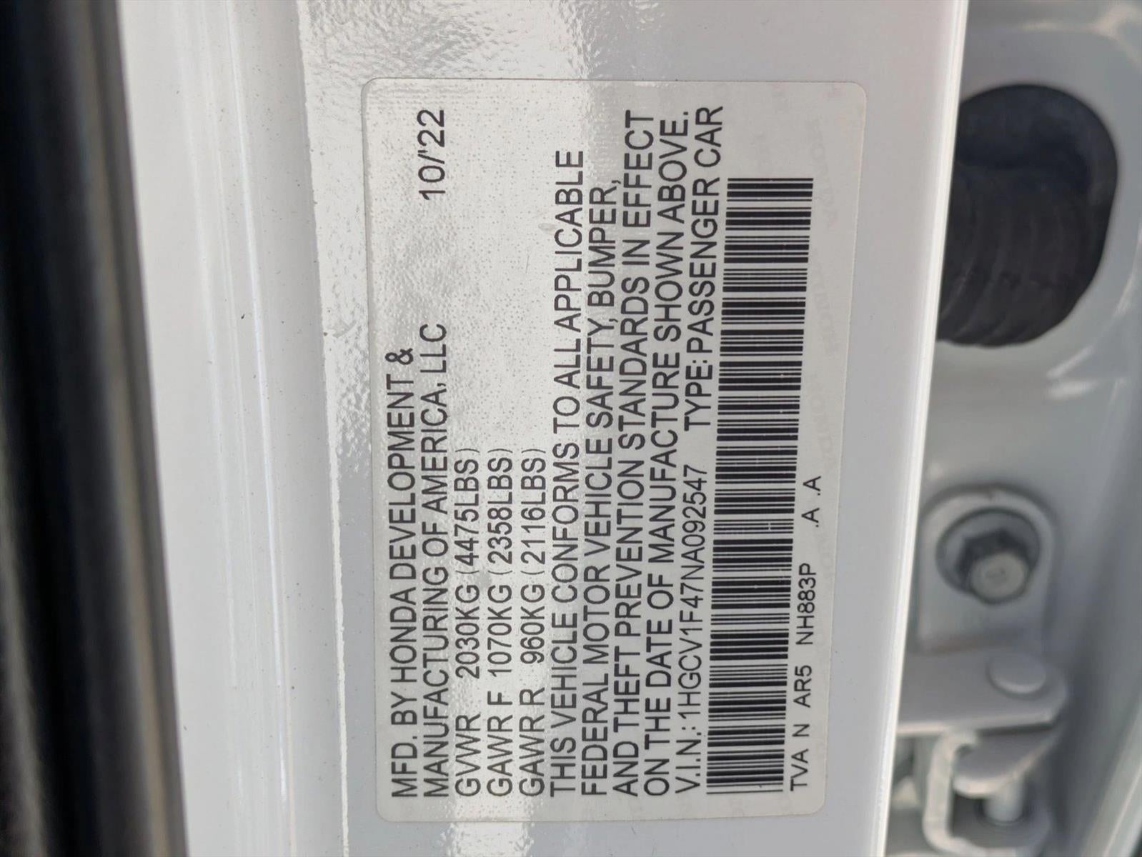 2022 Honda Accord Sedan Sport SE 1.5T CVT