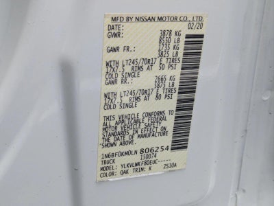 2020 Nissan NV Cargo Standard Roof V6 S