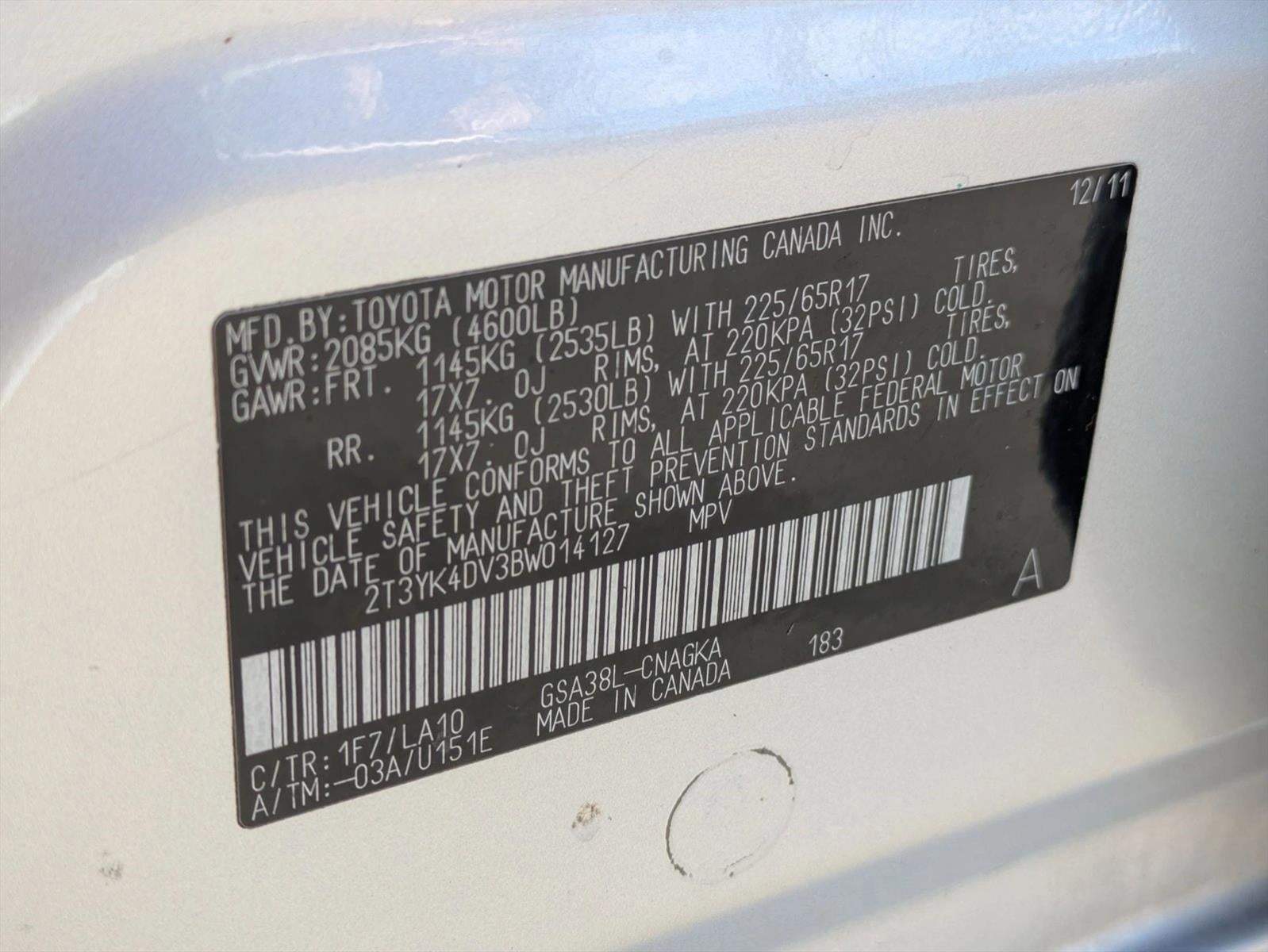 2011 Toyota RAV4 FWD 4dr V6 5-Spd AT Ltd (Natl)