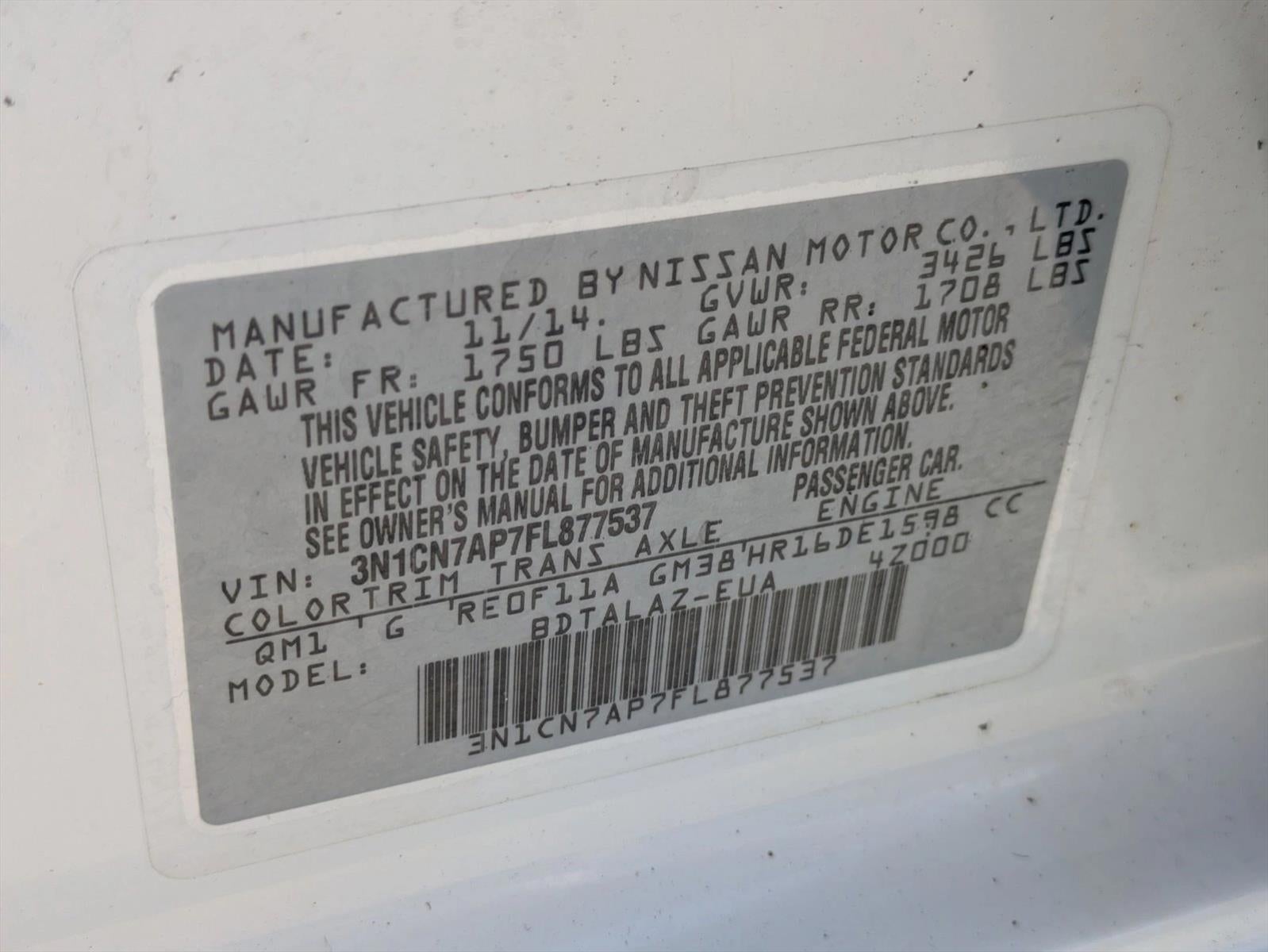 2015 Nissan Versa 4dr Sdn CVT 1.6 S Plus