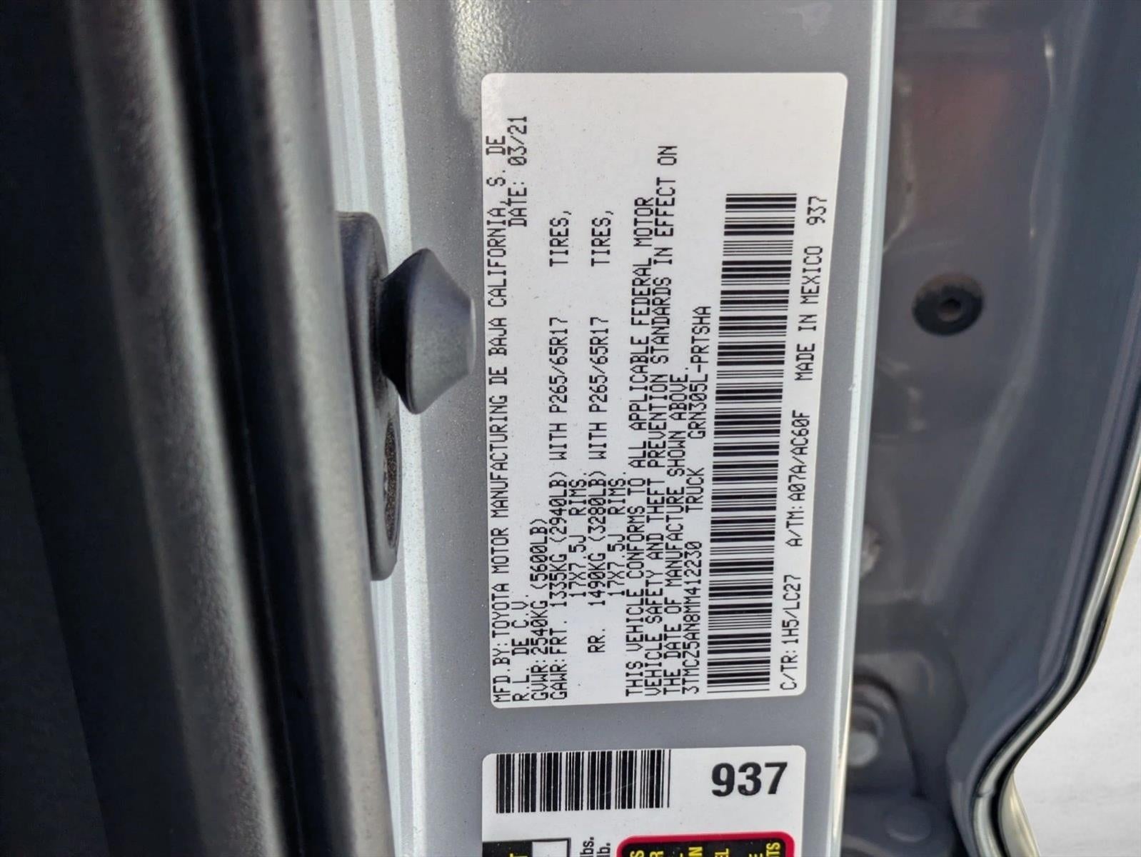 2021 Toyota Tacoma 4WD 4WD TRD Sport Double Cab 5' Bed V6 AT (Natl)