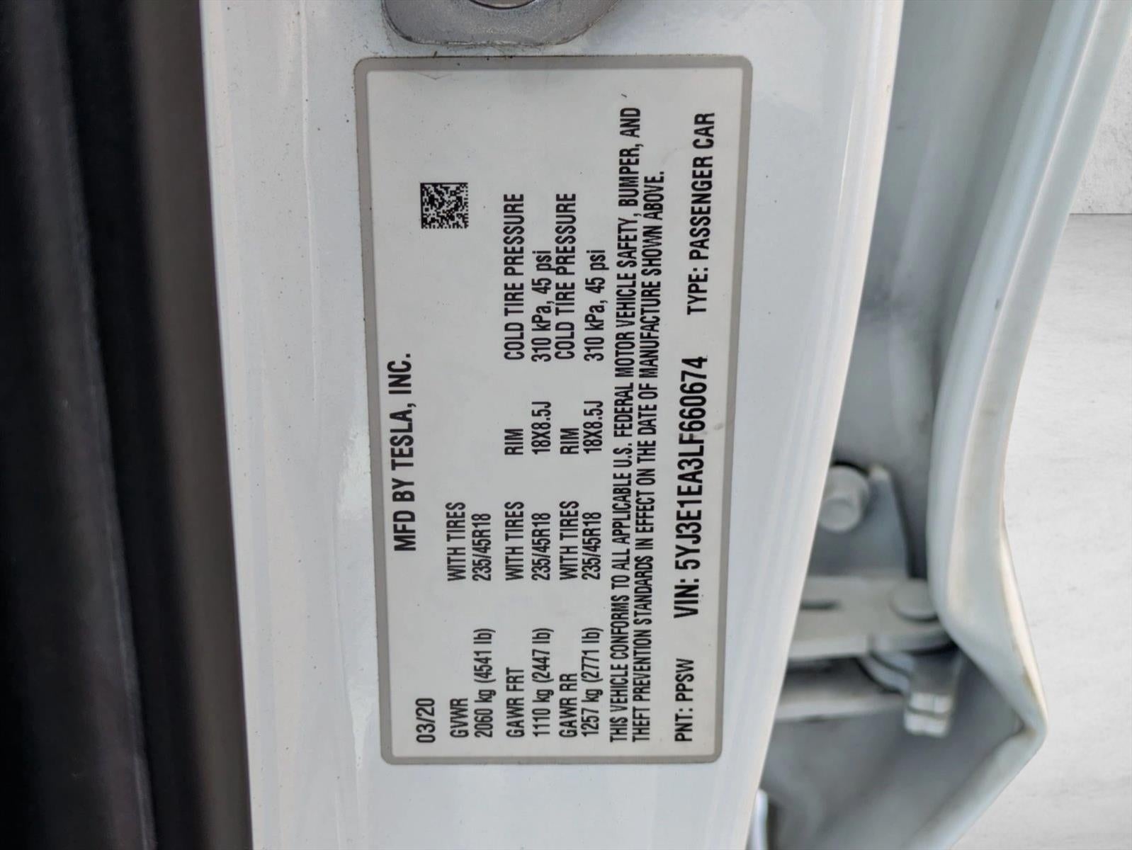 2020 Tesla Model 3 Standard Range Plus RWD
