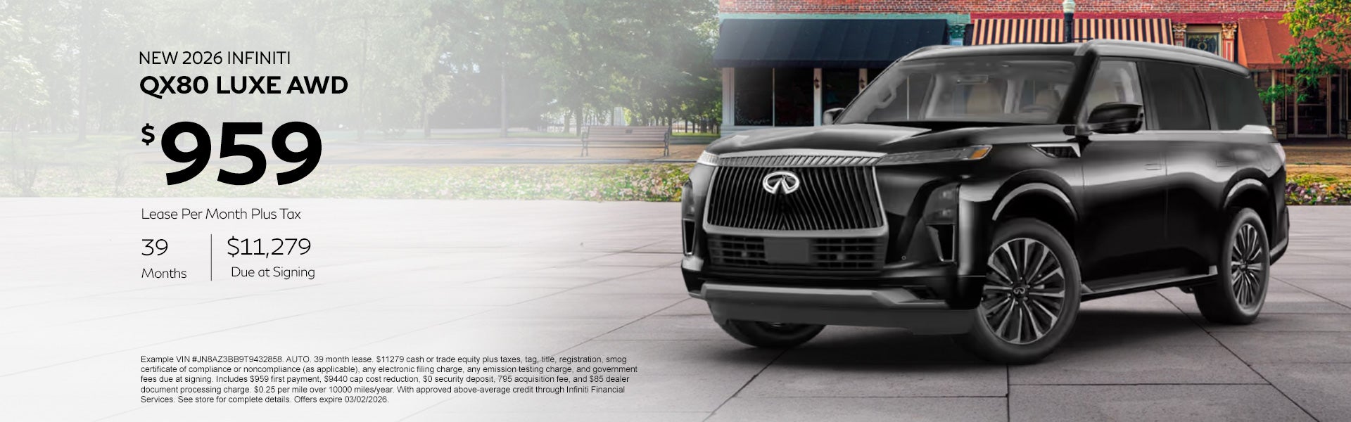 Black 2026 Infiniti QX80 Luxe AWD lease offer