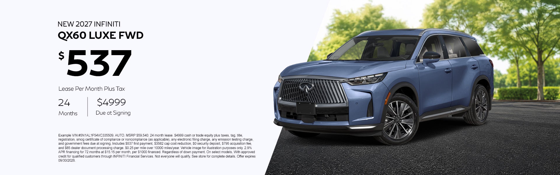 New 2027 INFINITI QX60 LUXE FWD Lease Offer