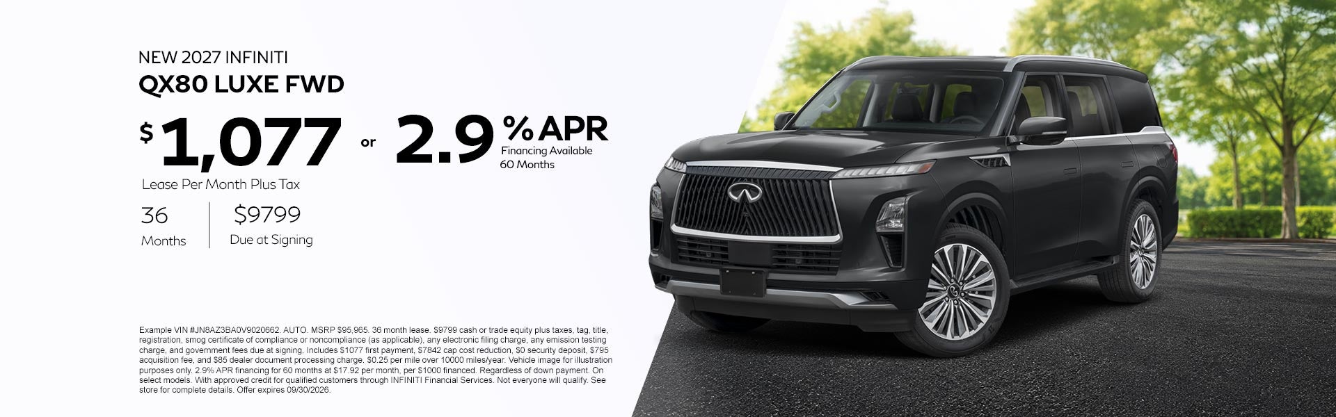New 2027 INFINITI QX80 LUXE FWD Lease/APR Offer