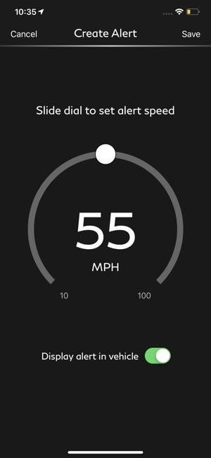 Screen shot of app on phone, feature showing speed alert